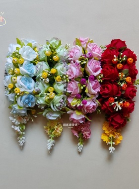 云南少数民族傣族头花手工仿真花发饰多色玫瑰花束DIY制作头饰女