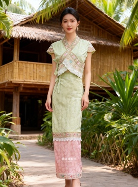 西双版纳新款傣族服装女成人短款小清新套装泼水节写真舞台演出服