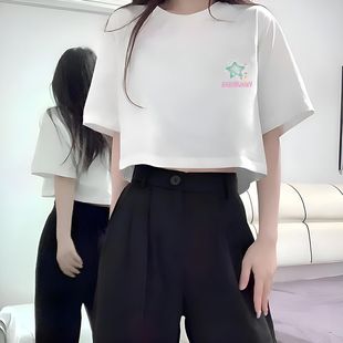t恤女小个子遮肉宽松显瘦上衣 夏季 新款 纯棉ins潮流设计感短款 短袖