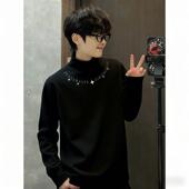 港风潮牌内搭保暖长袖 2026年春秋季 德绒半高领打底T恤男士 上衣ins