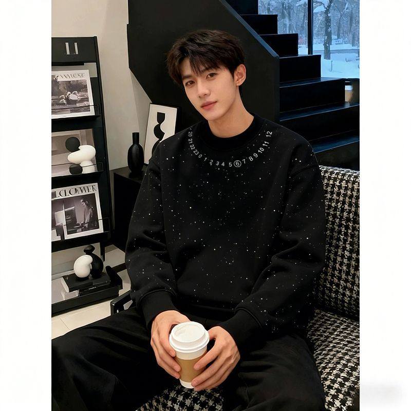 秋冬季圆领休闲风满天星亮片长袖卫衣男款宽松显瘦中长款印花上衣,男装,卫衣,淘宝优惠券,粉丝福利购,淘宝优惠卷