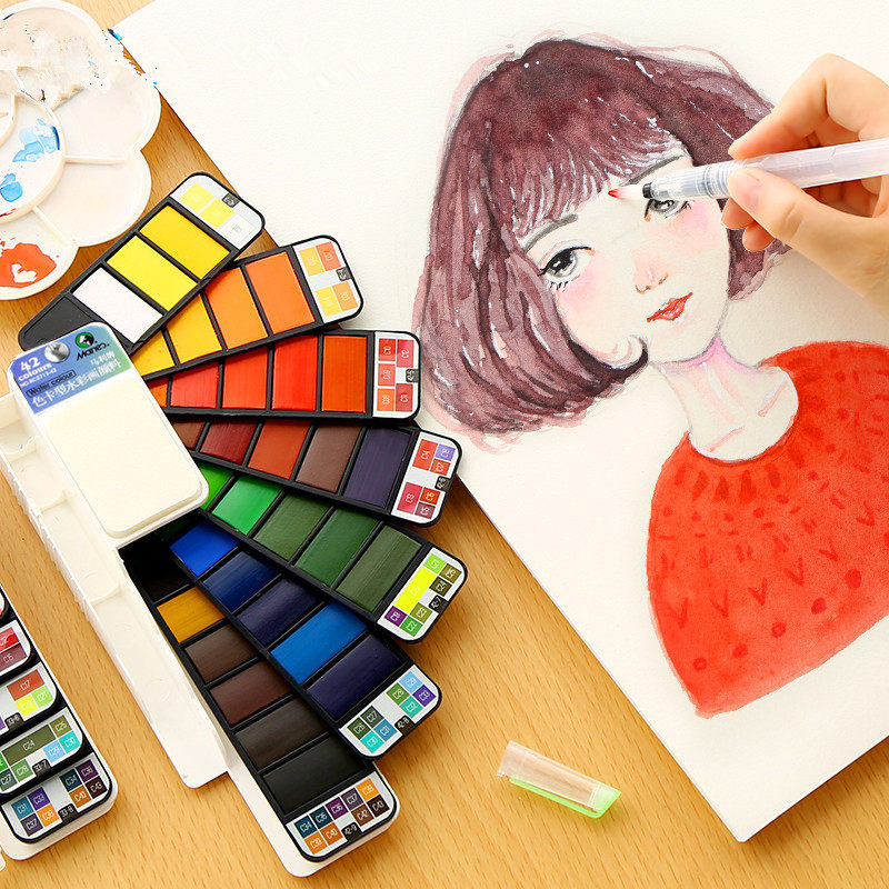 马利固体水彩颜料套装扇形初学者手绘透明写生彩画颜料自来水笔画笔绘画工具便携式自来水笔水粉水彩分装组合