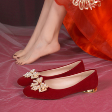 婚鞋女红色中式秀禾婚纱两穿2023新款平底新娘鞋孕妇可穿敬酒红鞋