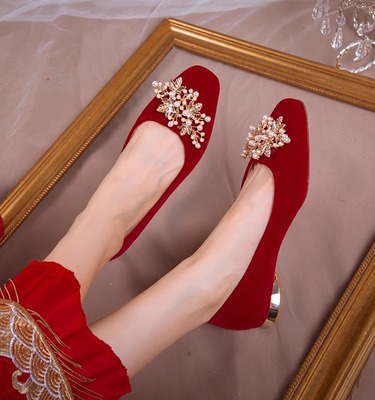 小众公主单鞋低跟订婚婚鞋纯色