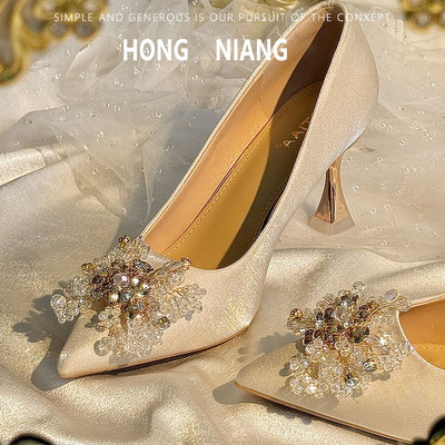 【高级感】法式绸缎新娘高跟鞋