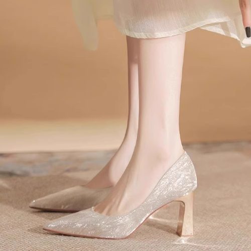 【高级感】粗跟高跟鞋订婚敬酒鞋