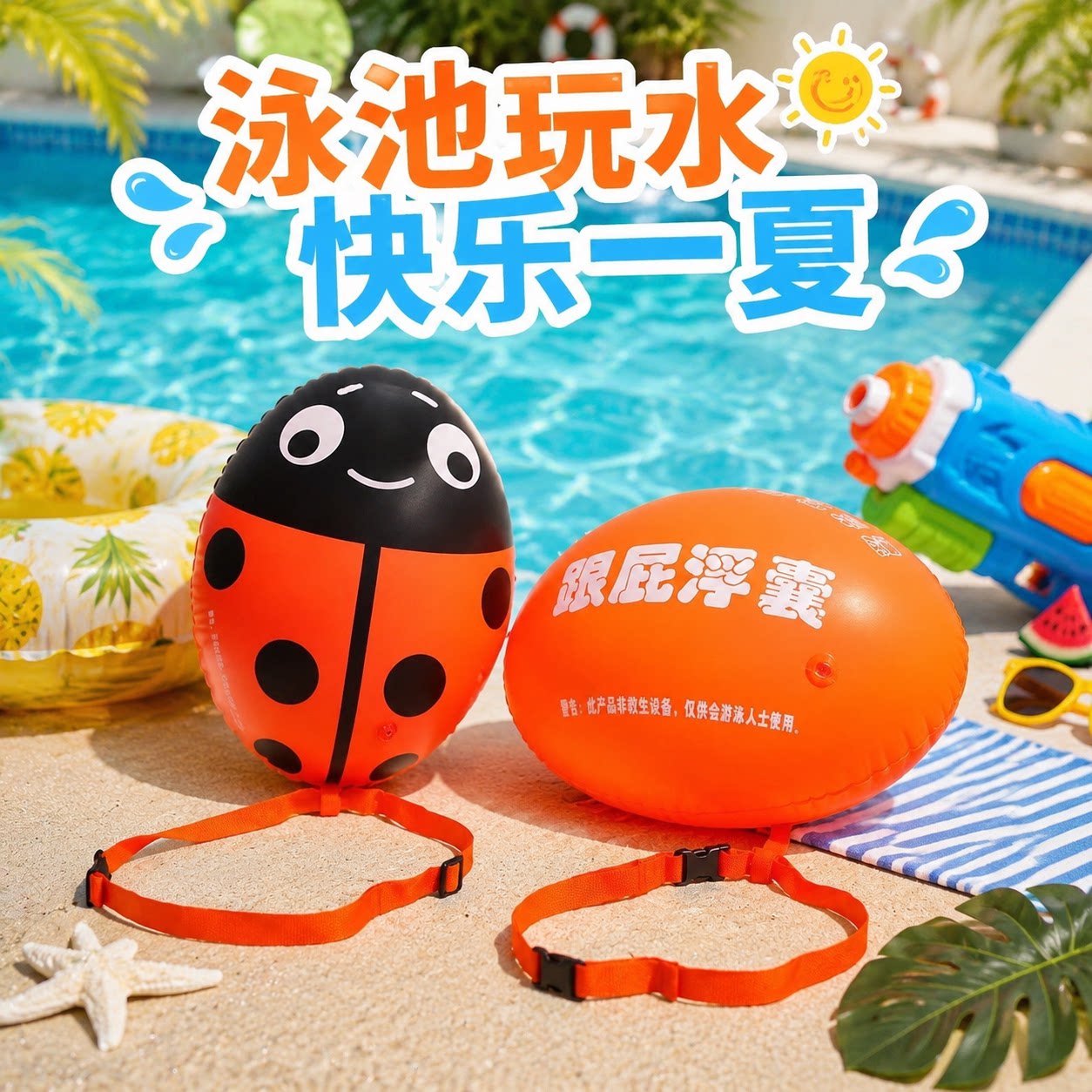 儿童充气个跟屁虫戏水玩具泳池游泳圈夏日玩水漂浮玩具亲子用品hx