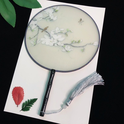 半透明仿真丝金属团扇印花