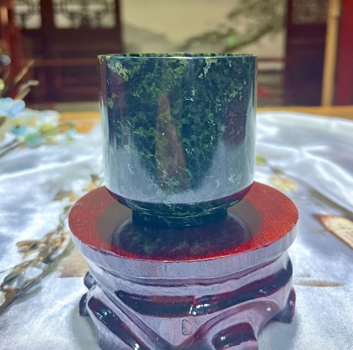 天然玉石茶杯套装墨绿玉茶杯