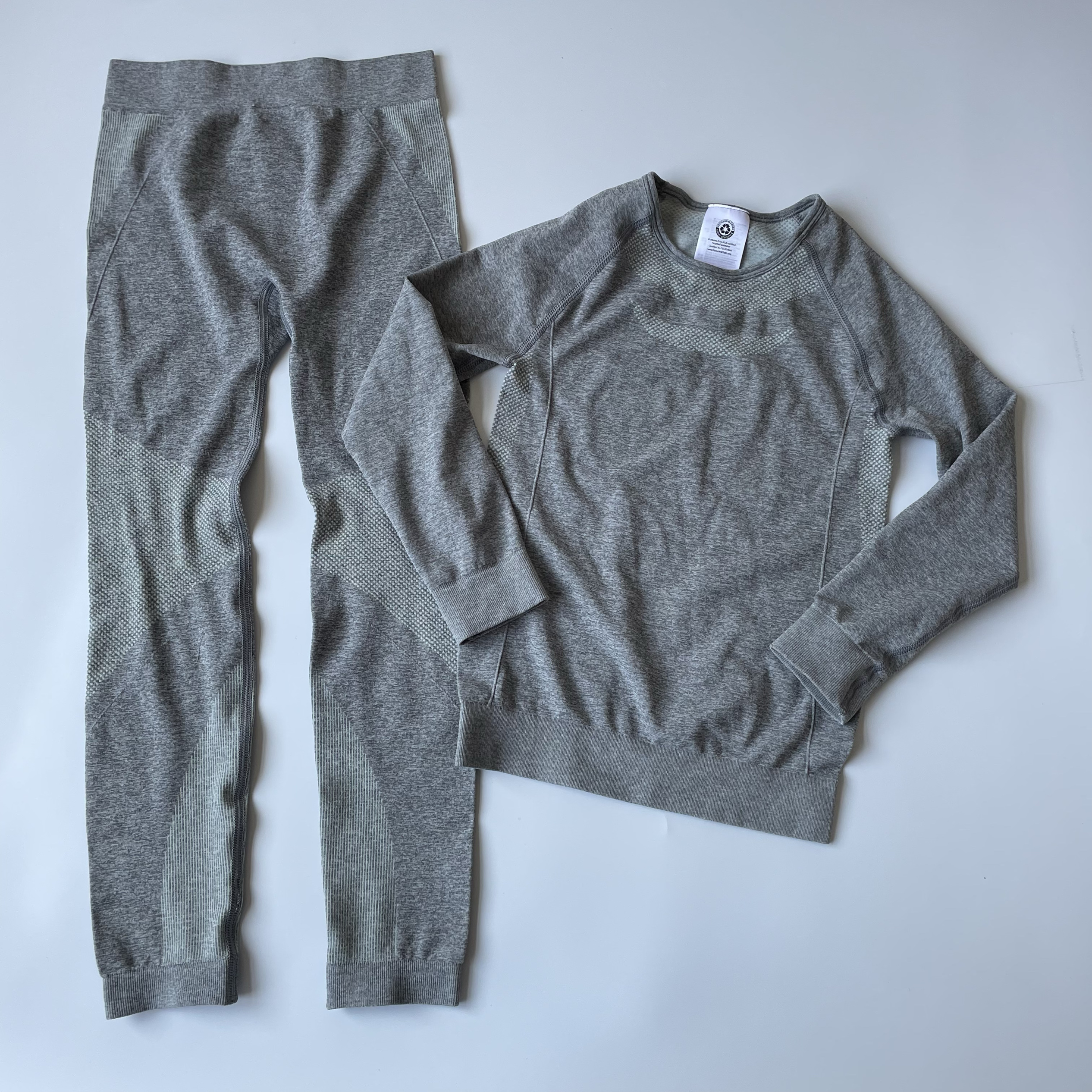 新款男女儿童速干紧身衣裤户外运动排汗滑雪打底跑步套装浅灰色