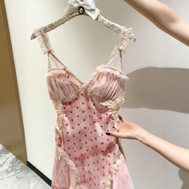 法式波点性感纯欲风粉色丝绒吊带睡裙睡袍套装蕾丝带胸垫收腰显瘦,女士内衣/男士内衣/家居服,睡裙,淘宝优惠券,粉丝福利购,淘宝优惠卷