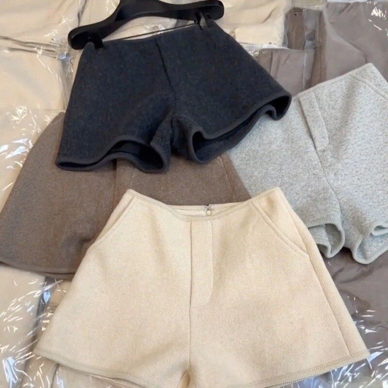 实拍~质感超好的格雷系毛呢短裤！梨形身材姐妹也能放心穿~超显瘦