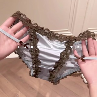 自带腿环太撩了 蓝咖色真 缎面蕾丝边内裤 贵气法式 别太显白啦