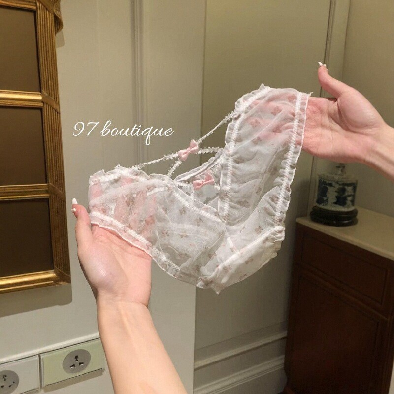 小熊真的太可爱啦！甜美镂空蝴蝶结网纱性感内裤 纯欲少女感拿捏