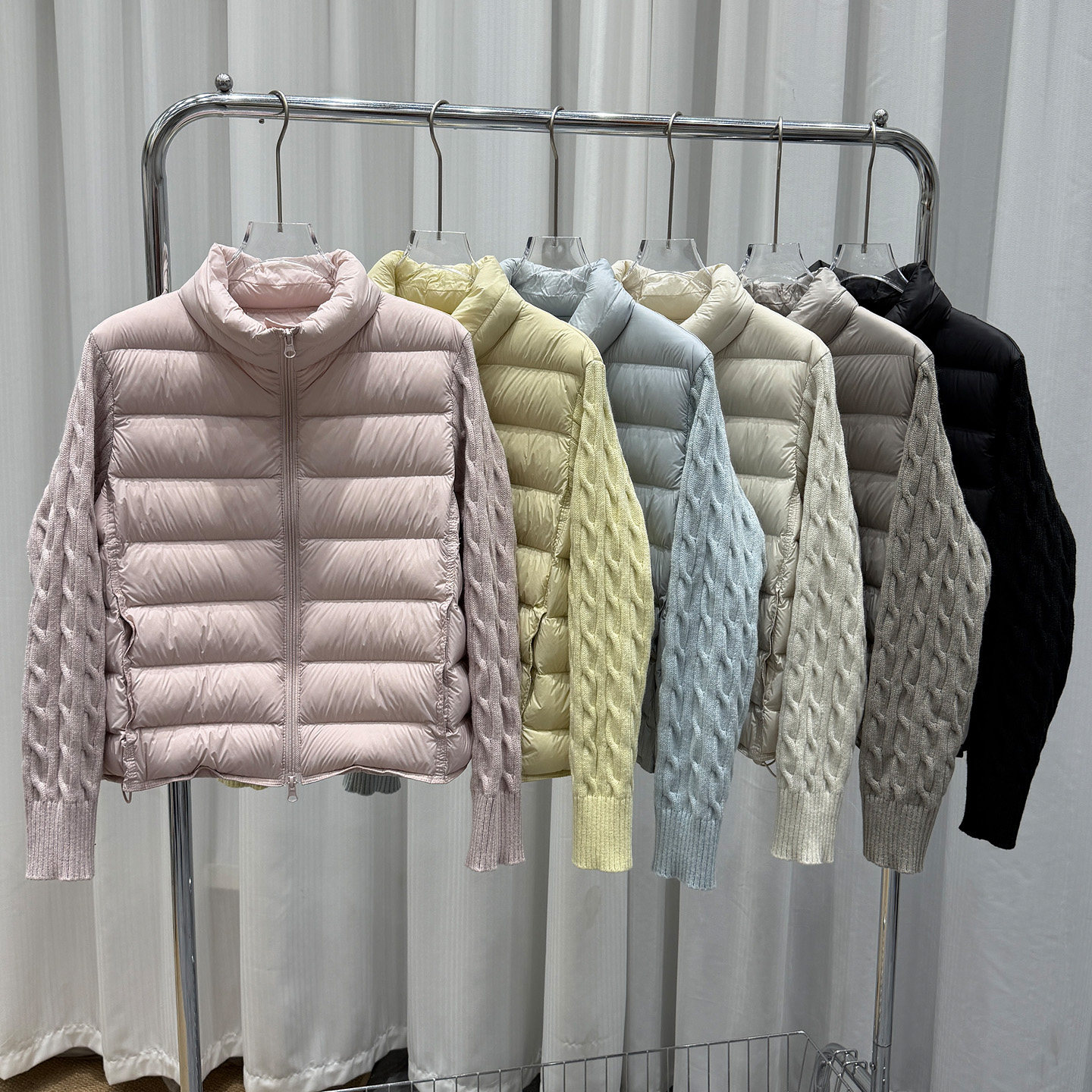 针织拼接90白鸭绒排骨羽绒服女