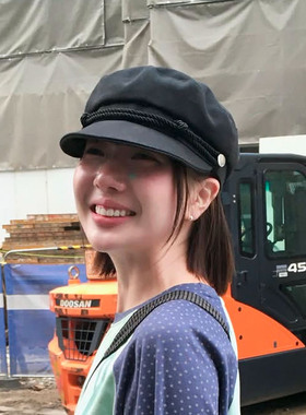 复古黑色海军帽英伦风八角