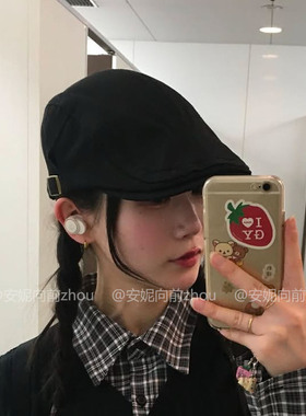 韩系复古黑色百搭贝雷帽
