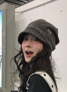 美式复古素颜遮脸堆堆帽子秋冬小檐抽绳灰色渔夫帽显脸小包头冷帽
