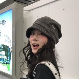 美式复古素颜遮脸堆堆帽子秋冬小檐抽绳灰色渔夫帽显脸小包头冷帽