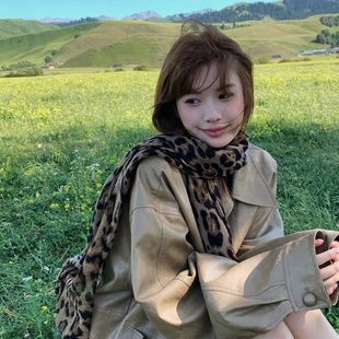 韩系复古豹纹丝巾女2025新款 高级感百搭围巾披肩两用氛围感围脖