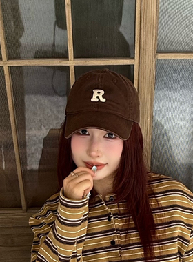 R标咖啡色显脸小棒球帽