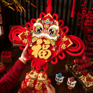 2026高档马年植绒醒狮结大号装饰画乔迁春节挂件流苏摆摊客厅墙壁