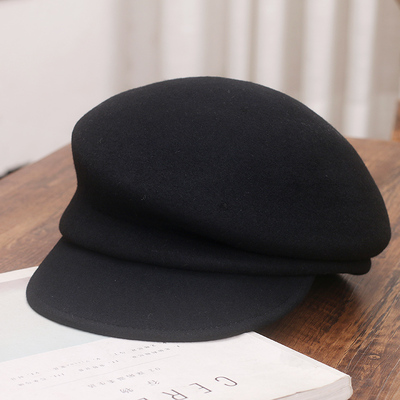 fever同款黑色羊毛呢报童帽秋冬