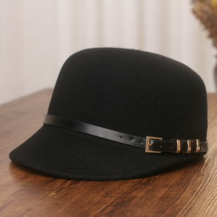 皮带扣羊毛呢马术帽女秋冬日系百搭黑色骑士帽显脸小休闲复古礼帽