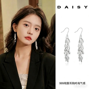 999纯银耳勾耳钉999纯银冷淡风麦穗螺旋洋气不规则国风抗过敏时尚