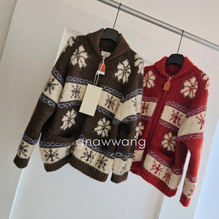 圣诞氛围感森系复古祖母风雪花提花加厚毛衣女拉链开衫费尔岛外套