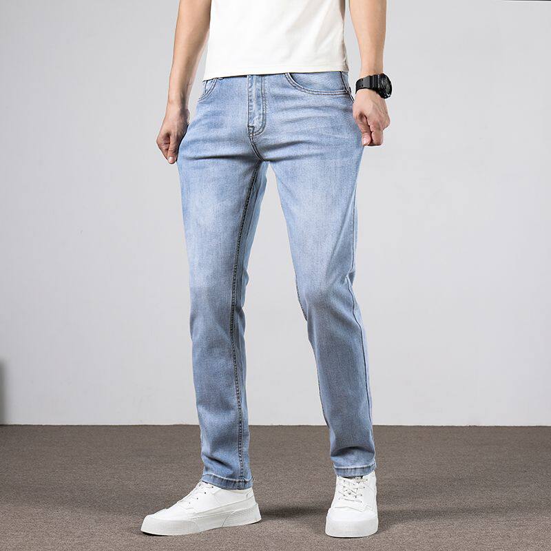 2025夏季薄款高端轻奢高弹力牛仔裤男修身小直筒弹性长裤子潮男装
