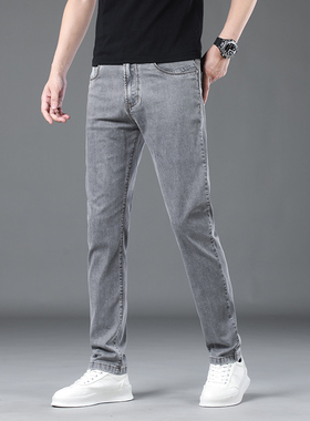 夏季薄款修身高弹力复古牛仔裤男青年灰色弹性小脚长裤子潮流男装