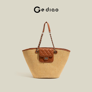 格调studio复古度假风编织包包2026新款手提菜篮子草编单肩托特包