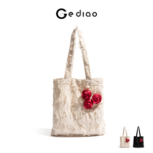 格调studio韩系玫瑰花重工设计帆布包包女式民族风百搭单肩托特包