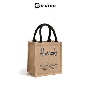 格调studio复古棉麻购物袋字母设计感手提包2025年新款 通勤托特包