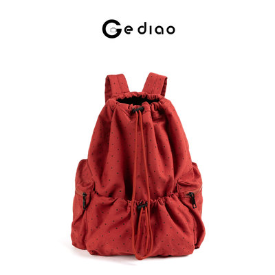 韩系束口波点帆布包包上课大容量