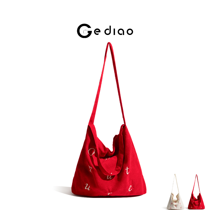 韩系简约字母灯芯绒包包