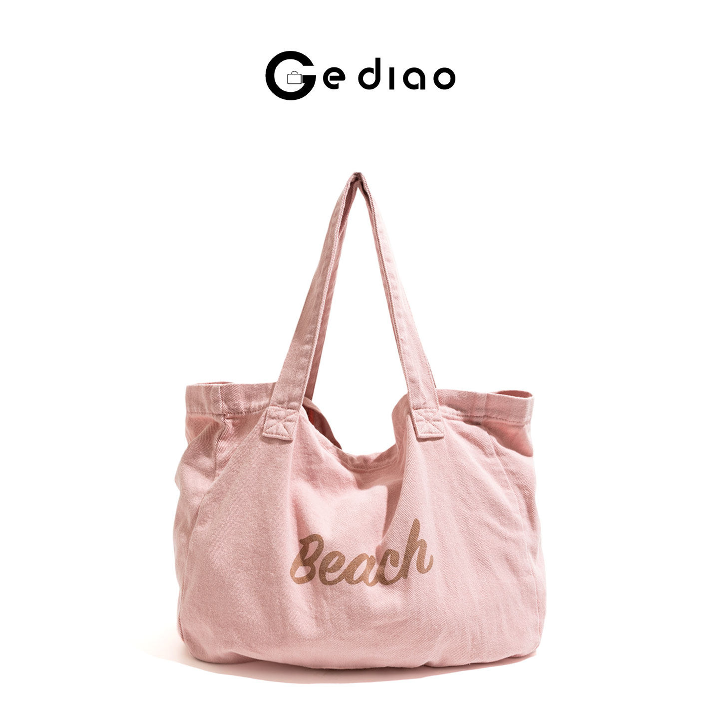 格调studio简约字母帆布粉色包包小众大容量手提包通勤单肩托特包