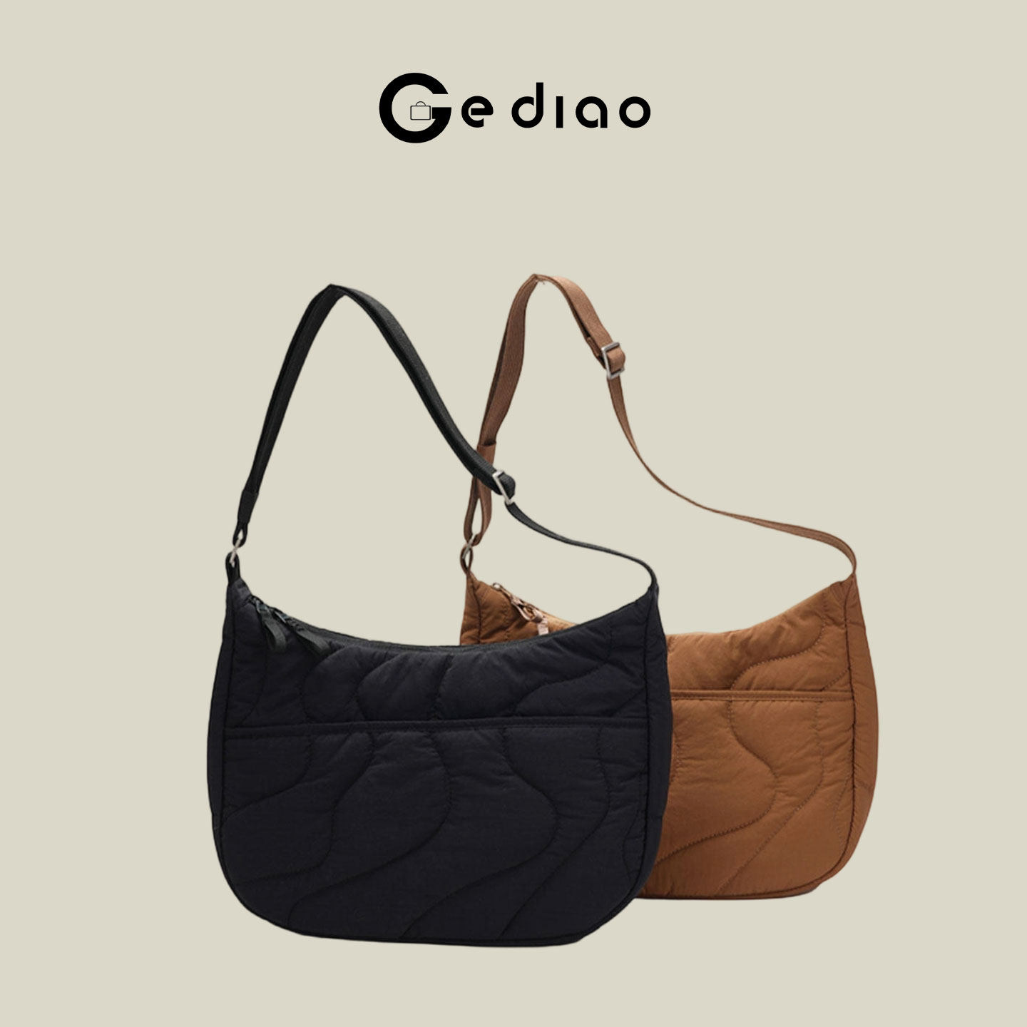 格调studio复古焦糖棕绗缝尼龙包包2026新款夹棉手提包通勤单肩包,箱包皮具/热销女包/男包,托特包,淘宝优惠券,粉丝福利购,淘宝优惠卷