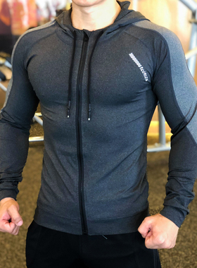 春秋长袖健身服男紧身衣高弹速干运动跑步压缩训练服上衣连帽卫衣