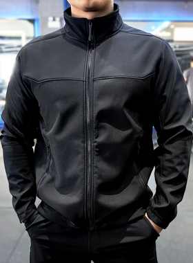 男士立领运动夹克秋冬季健身跑步外套户外防风防水软壳加绒冲锋衣