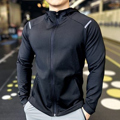 运动健身男连帽速干修身跑步外套