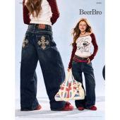 型显瘦复古铆钉刺绣宽松显瘦直筒牛仔裤 版 竞速脉冲 BeerBro