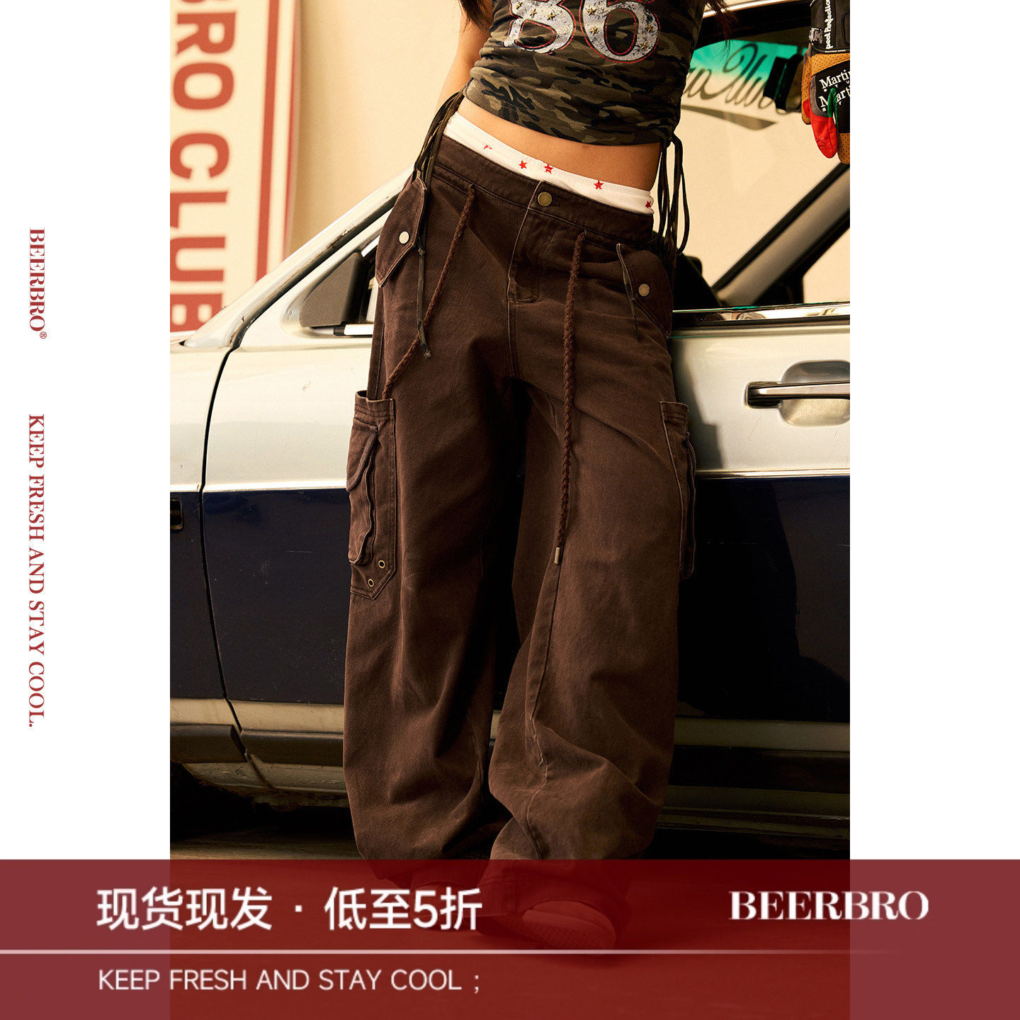 BeerBro 『多元运动美学』全棉打造洗水做旧美式直筒工装休闲裤图片