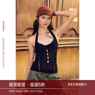 单品织花镂空挂脖毛织背心女夏 好穿搭 BeerBro 松弛街头