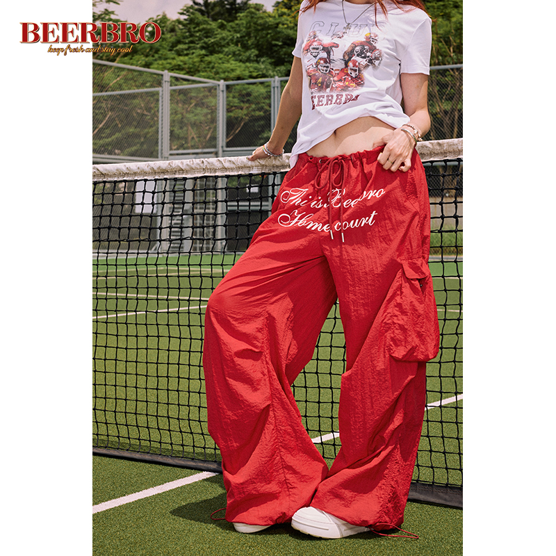 BeerBro 美式复古印花辣妹工装裤女装秋季新款休闲宽松痞雅裤长裤