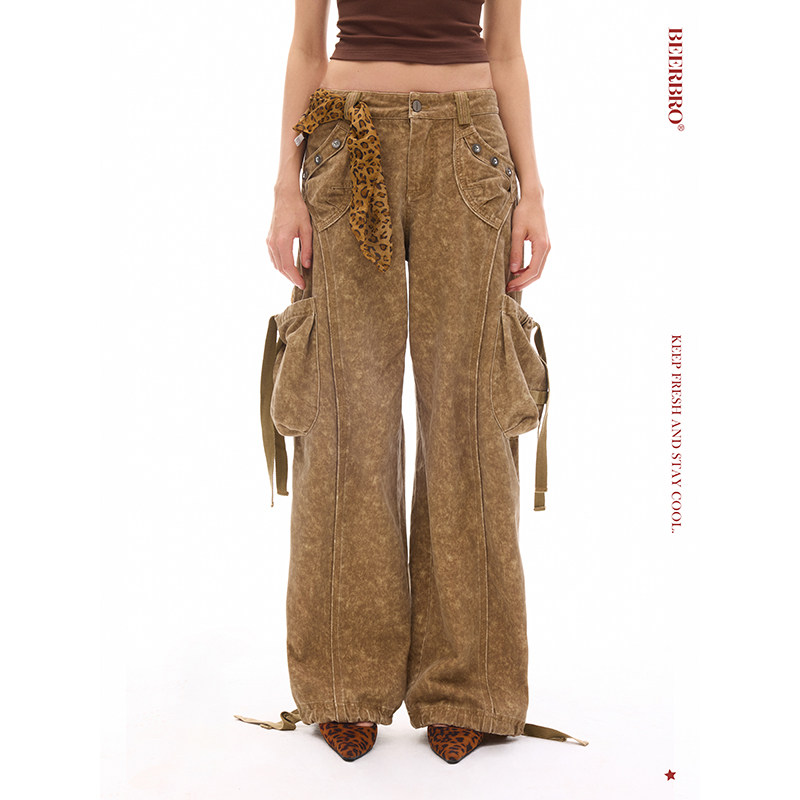 BeerBro『巴恩风』重磅斑驳感洗水做旧 包边宽松口袋休闲工装裤,女装/女士精品,休闲裤,淘宝优惠券,粉丝福利购,淘宝优惠卷
