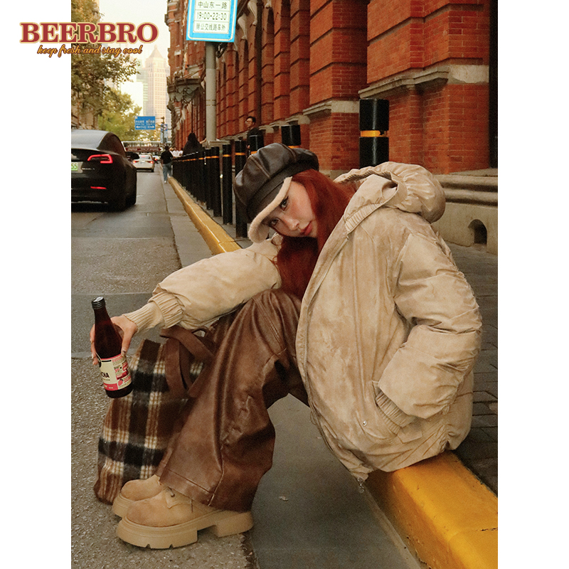 秋冬防风保暖连帽棉服外套