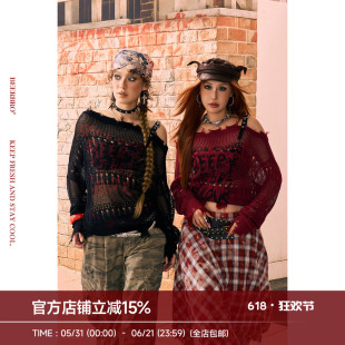 BeerBro 『反叛摇滚』莱赛尔轻朋克斜肩皮带扣毛衣罩衫女秋冬