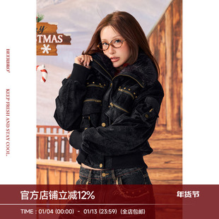 BeerBro『反叛假日』舒适保暖宽松显瘦翻领内里毛绒加厚短外套冬
